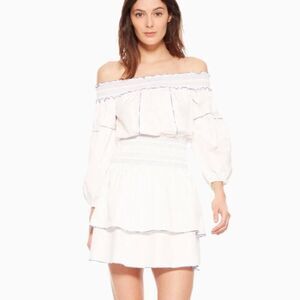 Parker Kara Off the Shoulders White Ruffle Mini Dress